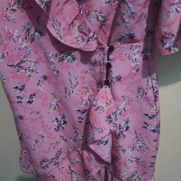 Topshop off duty pink floral ruffle dress 6 - Picture 5 of 7